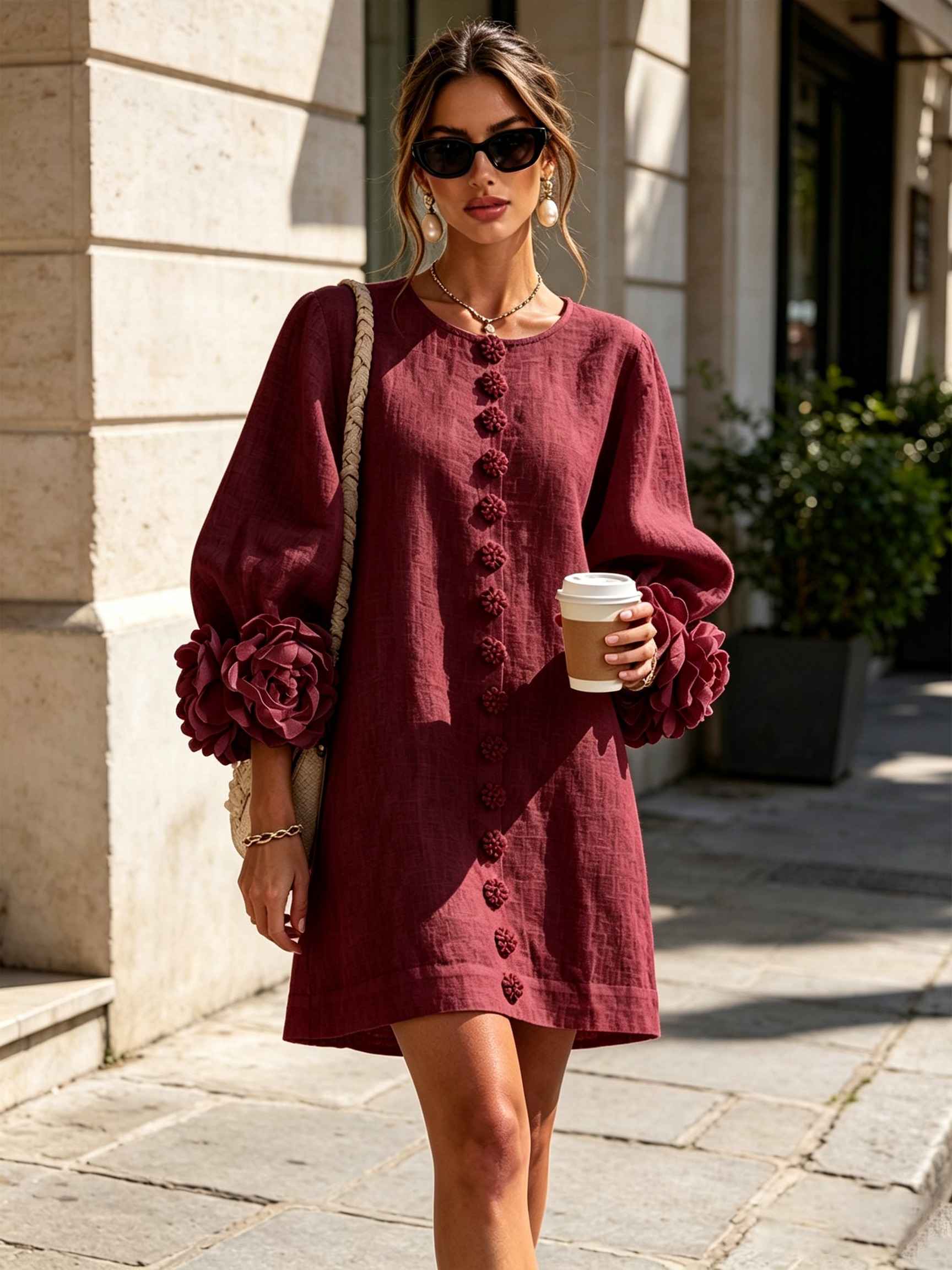 Adalyn™ | Elegant Floral Cuff Mini Dress