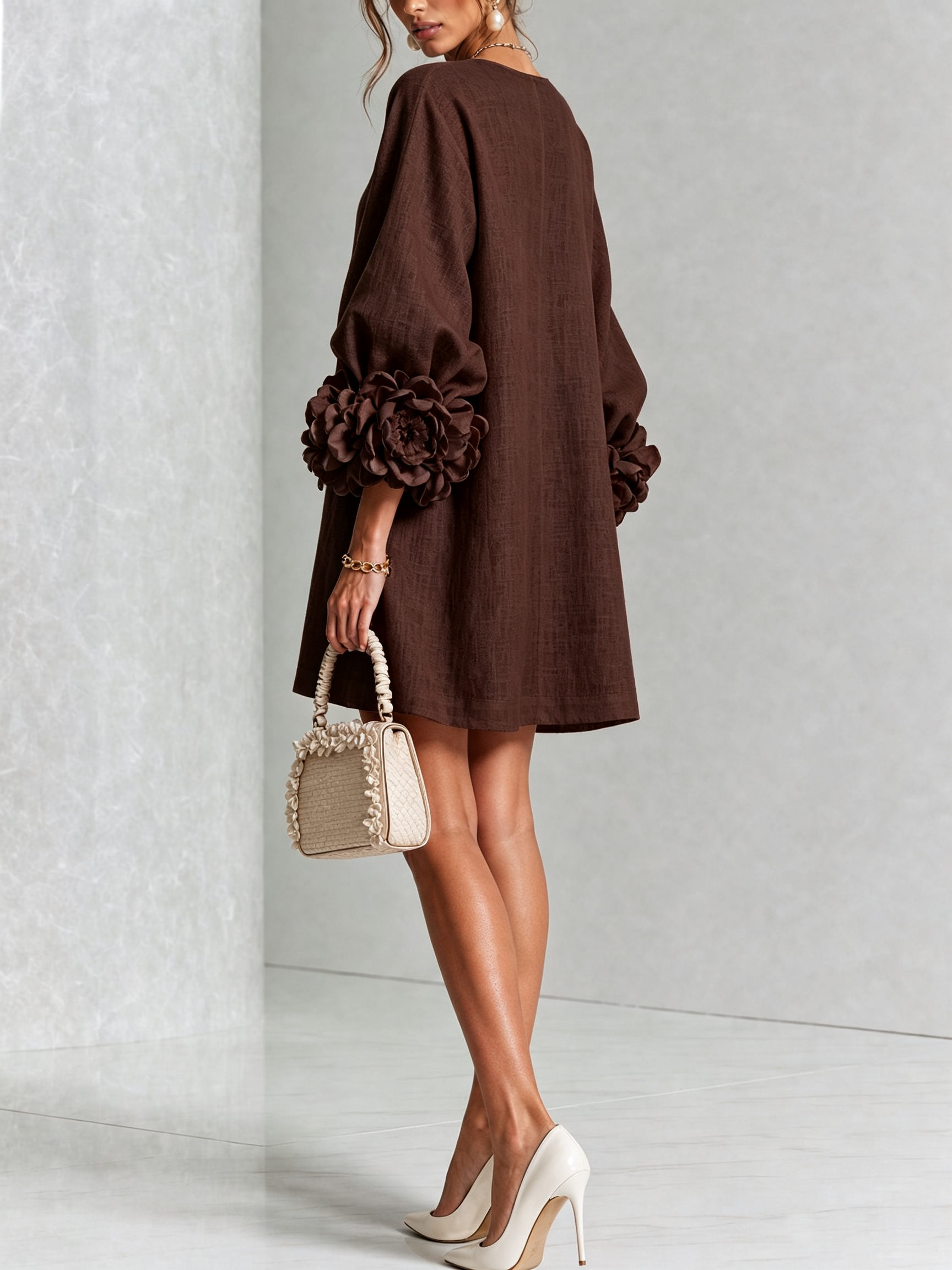 Adalyn™ | Elegant Floral Cuff Mini Dress