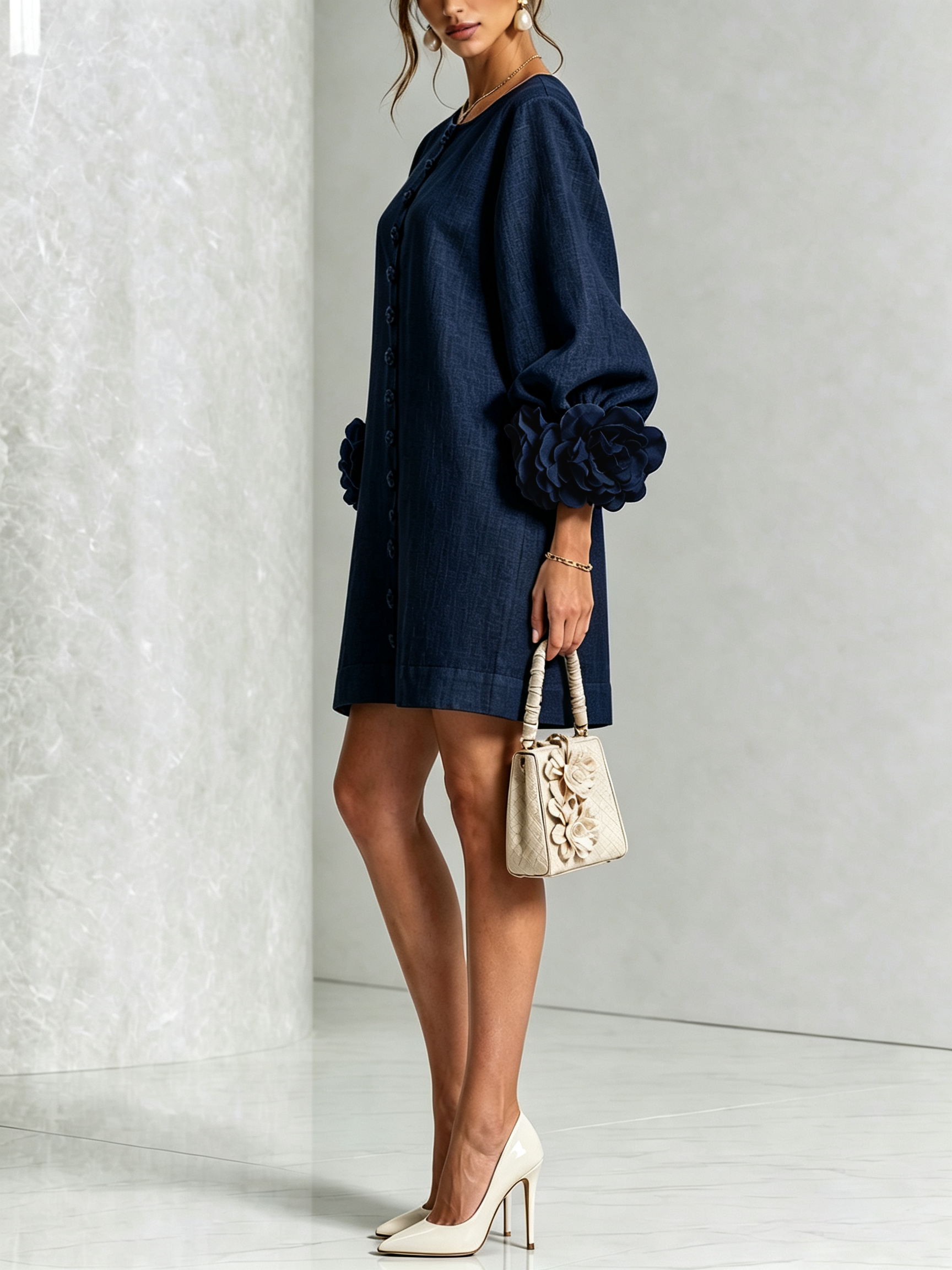 Adalyn™ | Elegant Floral Cuff Mini Dress