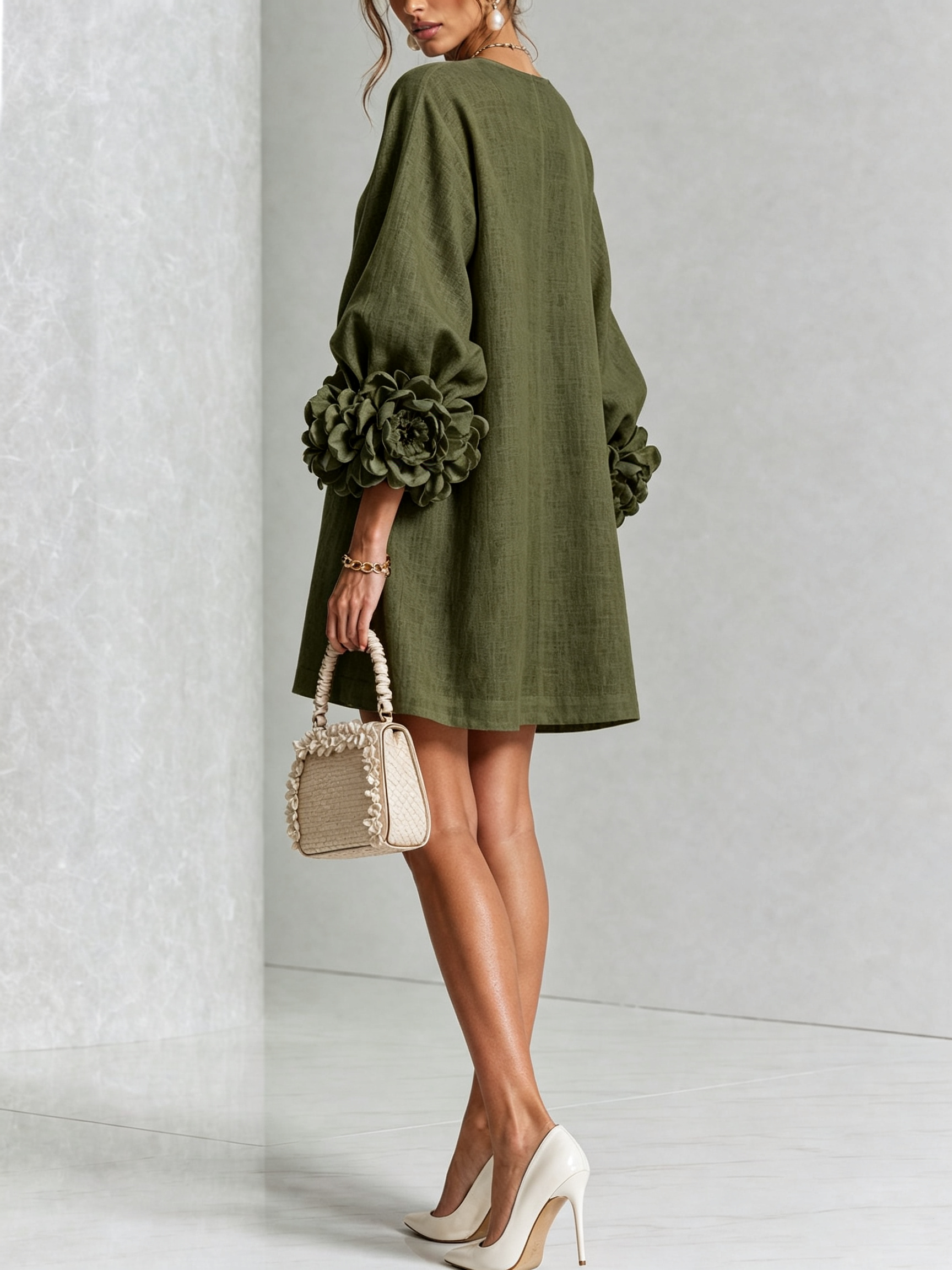 Adalyn™ | Elegant Floral Cuff Mini Dress