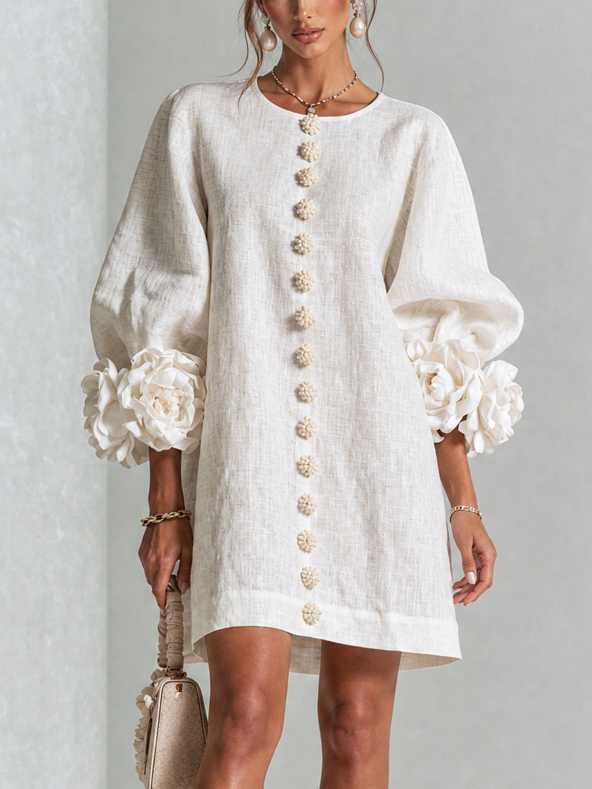 Adalyn™ | Elegant Floral Cuff Mini Dress