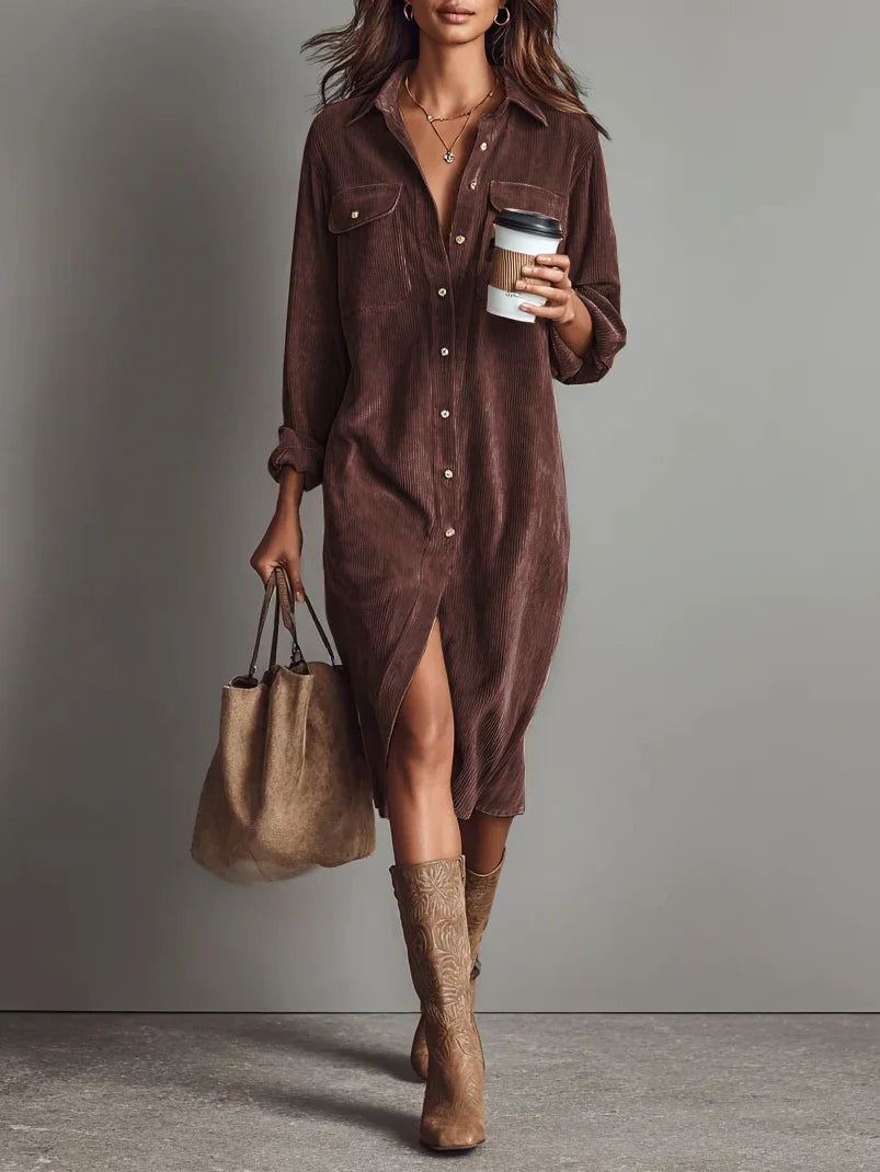 Cambria™ | Corduroy Single Breasted Midi Dress