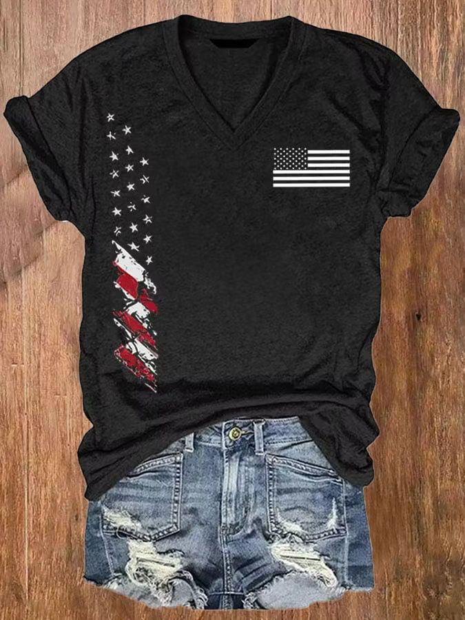 Women'S American Independence Day Flag Print Casual T-Shirt