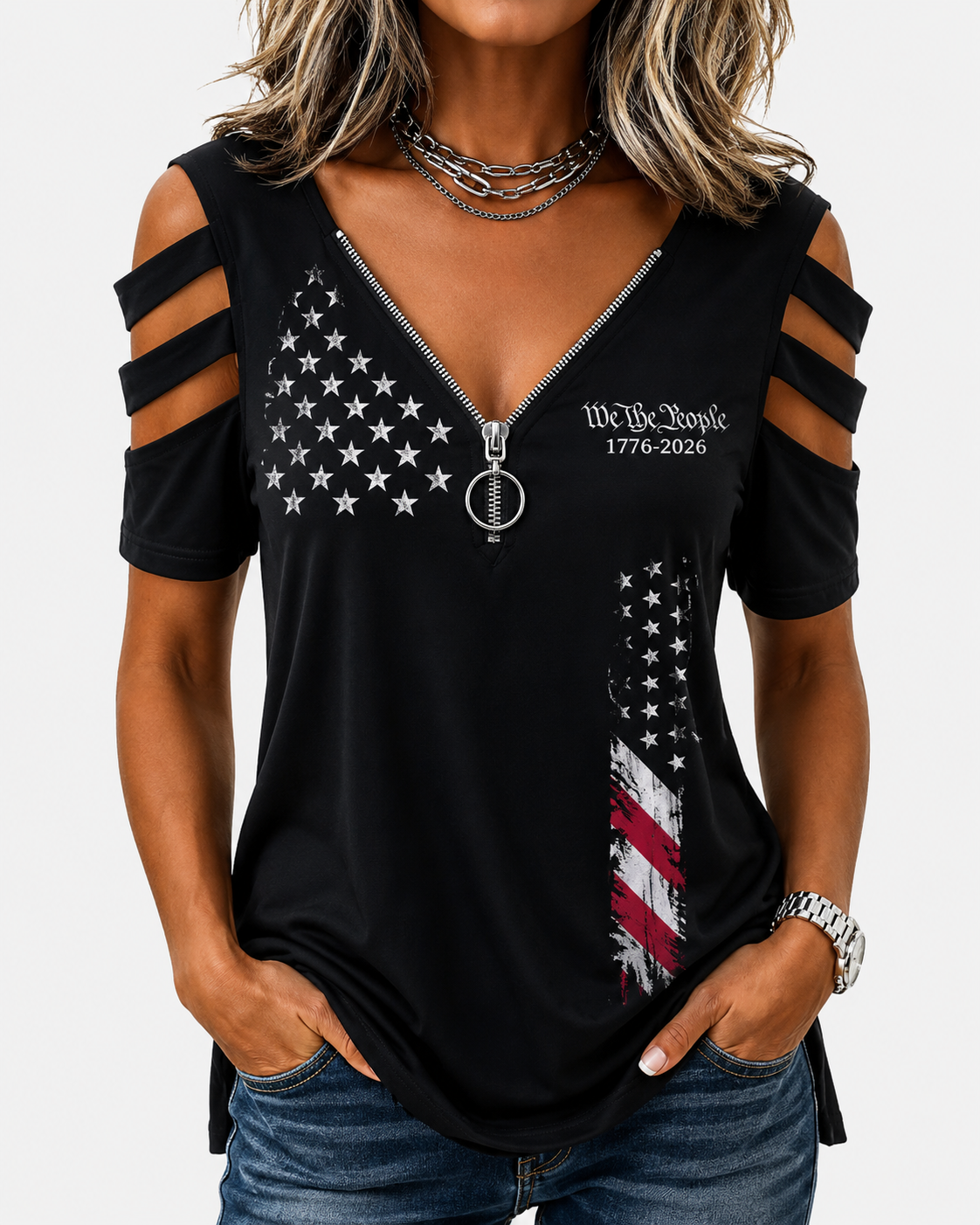 Women's Vintage American Flag 250th Anniversary Short Sleeve T-Shirt