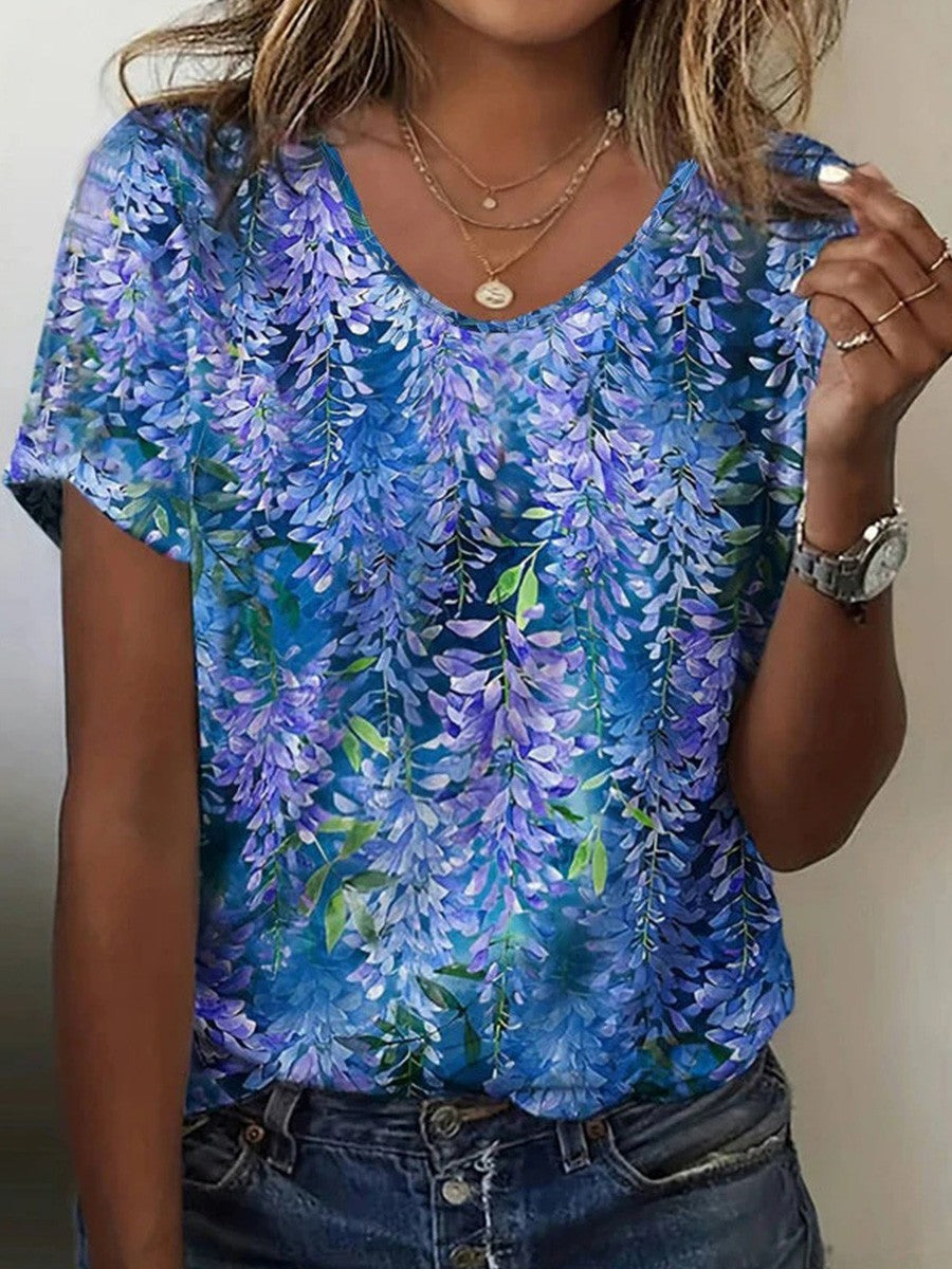 Loose Floral Print Short Sleeve T-Shirt
