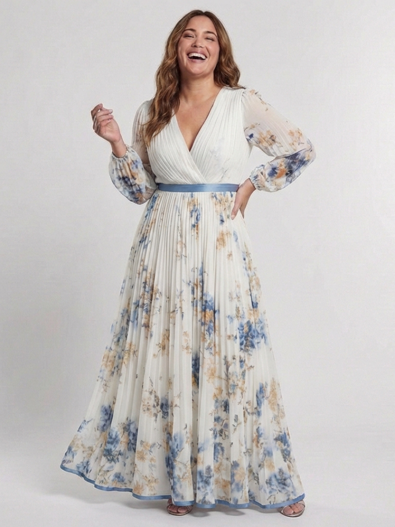 Deanna™ | Long Sleeve V Neck Floral Maxi Dress