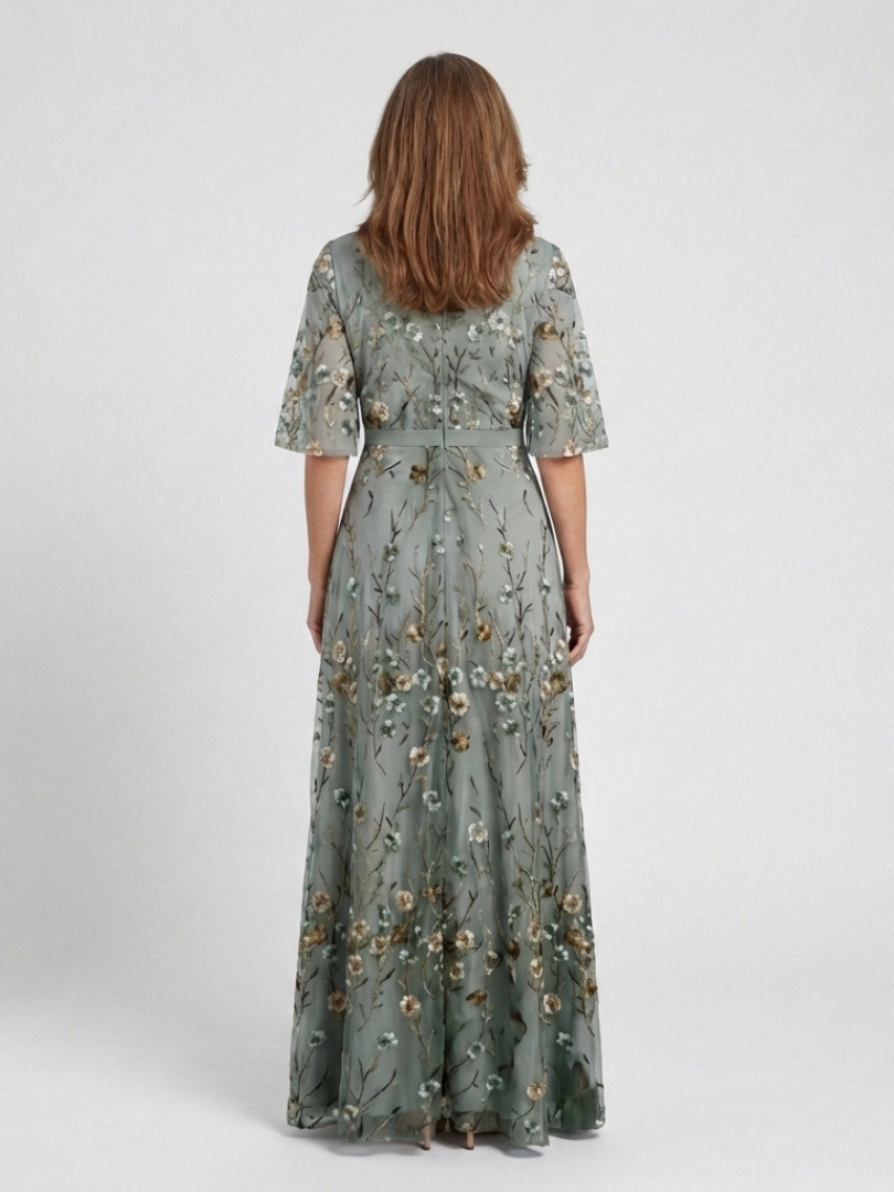 Lindsey™ | Floral V Neck Short Sleeve Maxi Dress