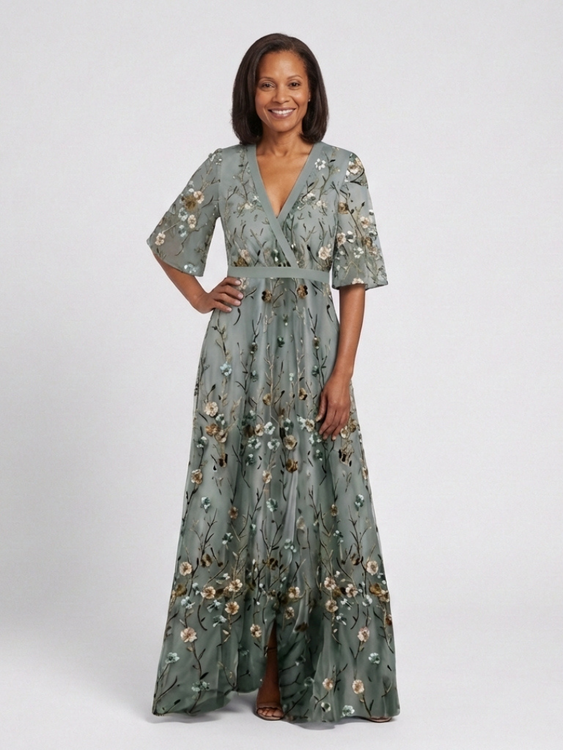 Lindsey™ | Floral V Neck Short Sleeve Maxi Dress