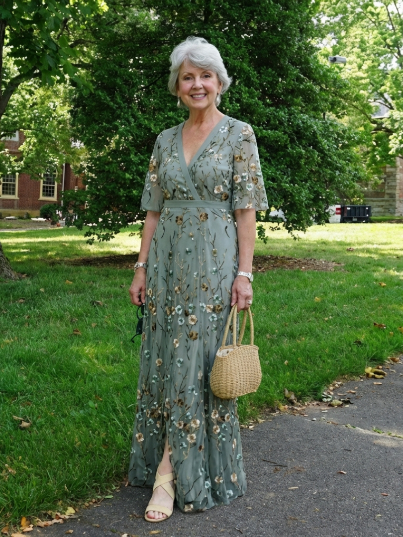 Lindsey™ | Floral V Neck Short Sleeve Maxi Dress