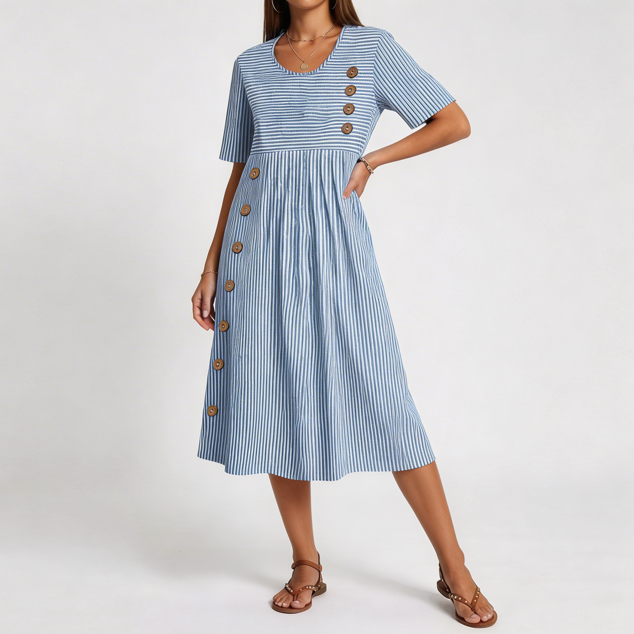 Anika™ | Relaxed Striped Everyday Midi Dress