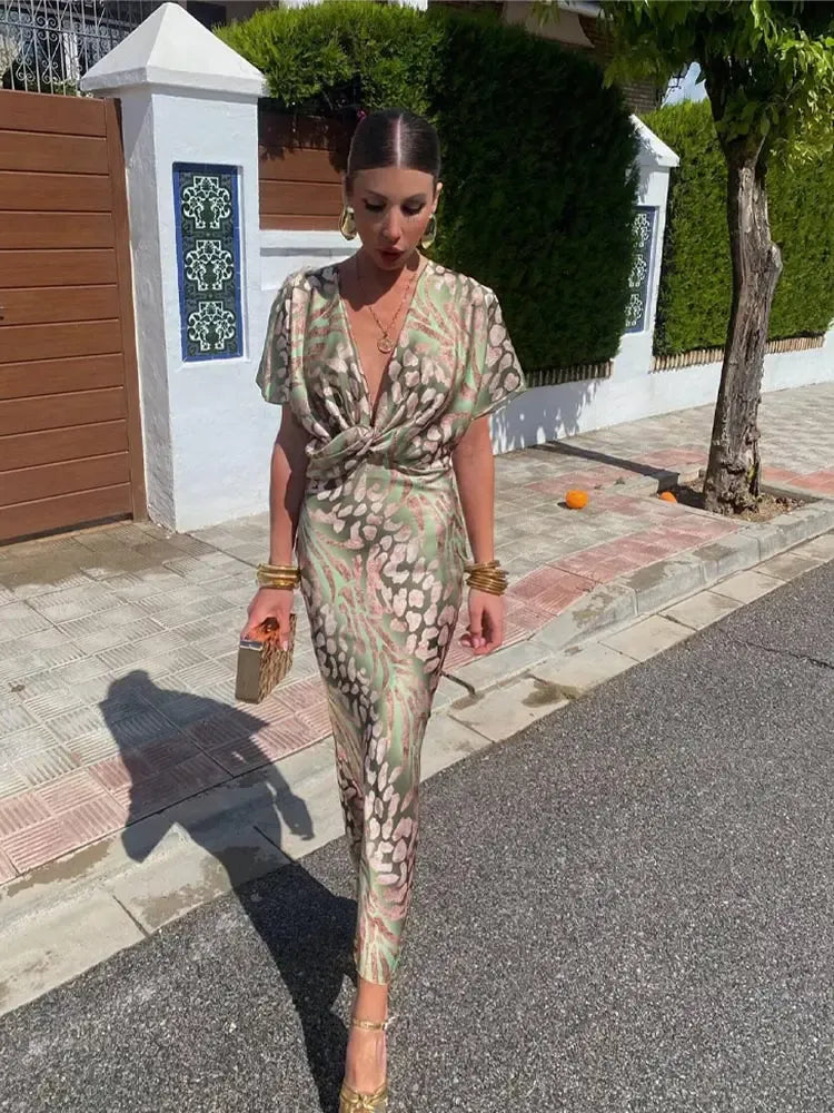 Higinia™ | Midi Dress Printed in Copper Tones