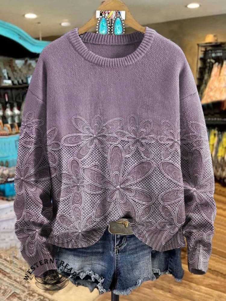 Vintage Style Floral Art Print Casual Sweatshirt