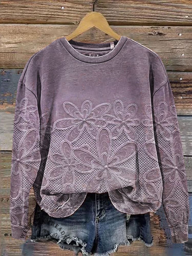 Vintage Style Floral Art Print Casual Sweatshirt