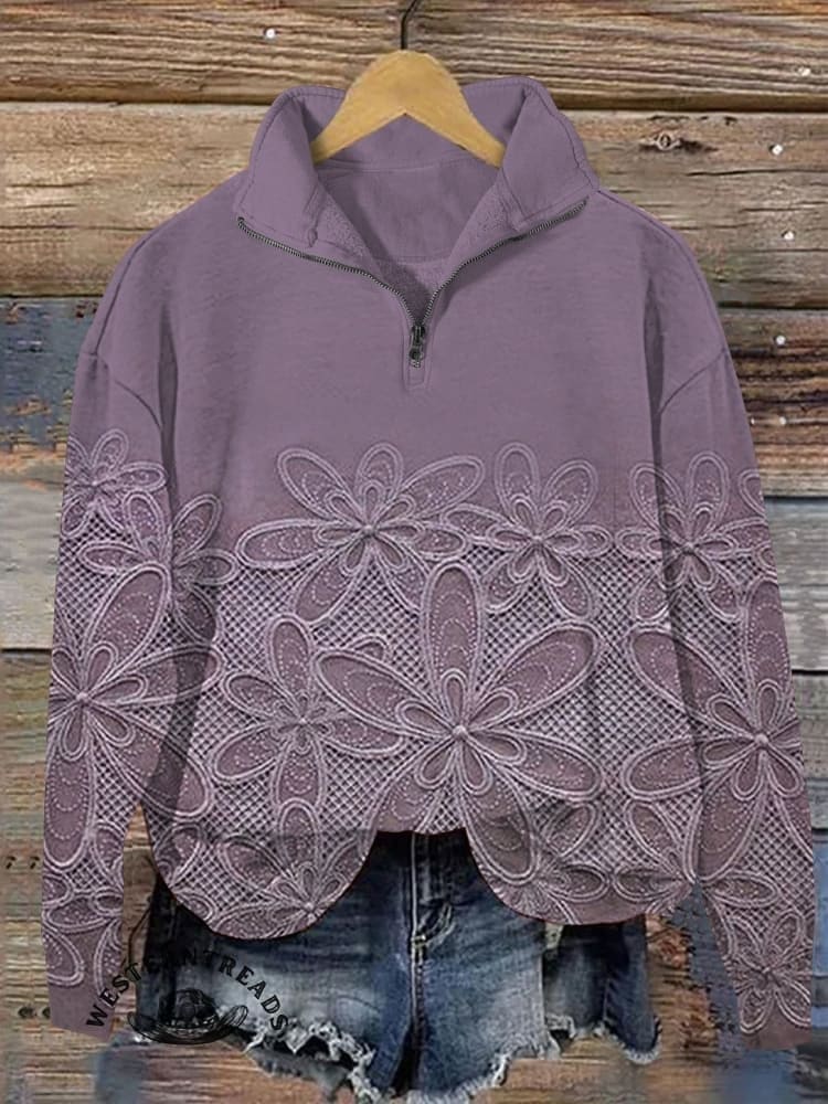 Vintage Style Floral Art Print Casual Sweatshirt