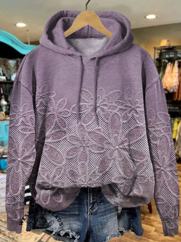 Vintage Style Floral Art Print Casual Sweatshirt