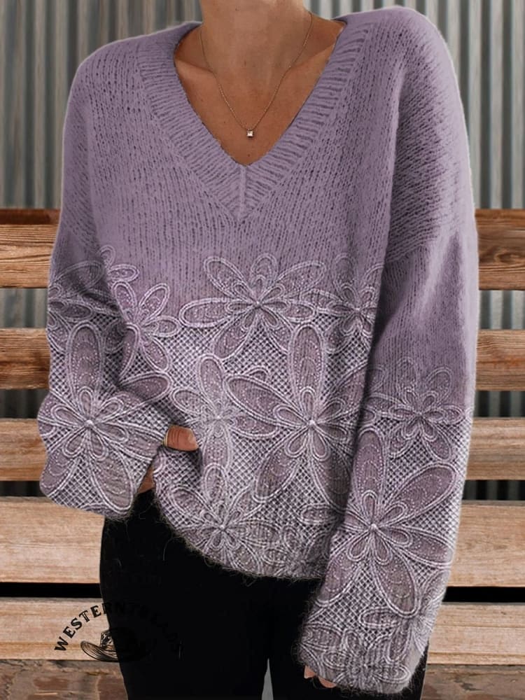 Vintage Style Floral Art Print Casual Sweatshirt