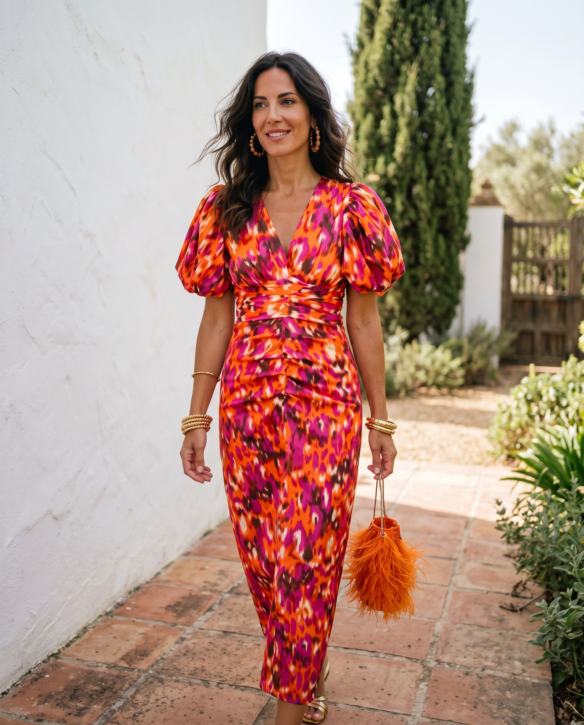 Carla™ | Floral Midi Dress with Puff Sleeves