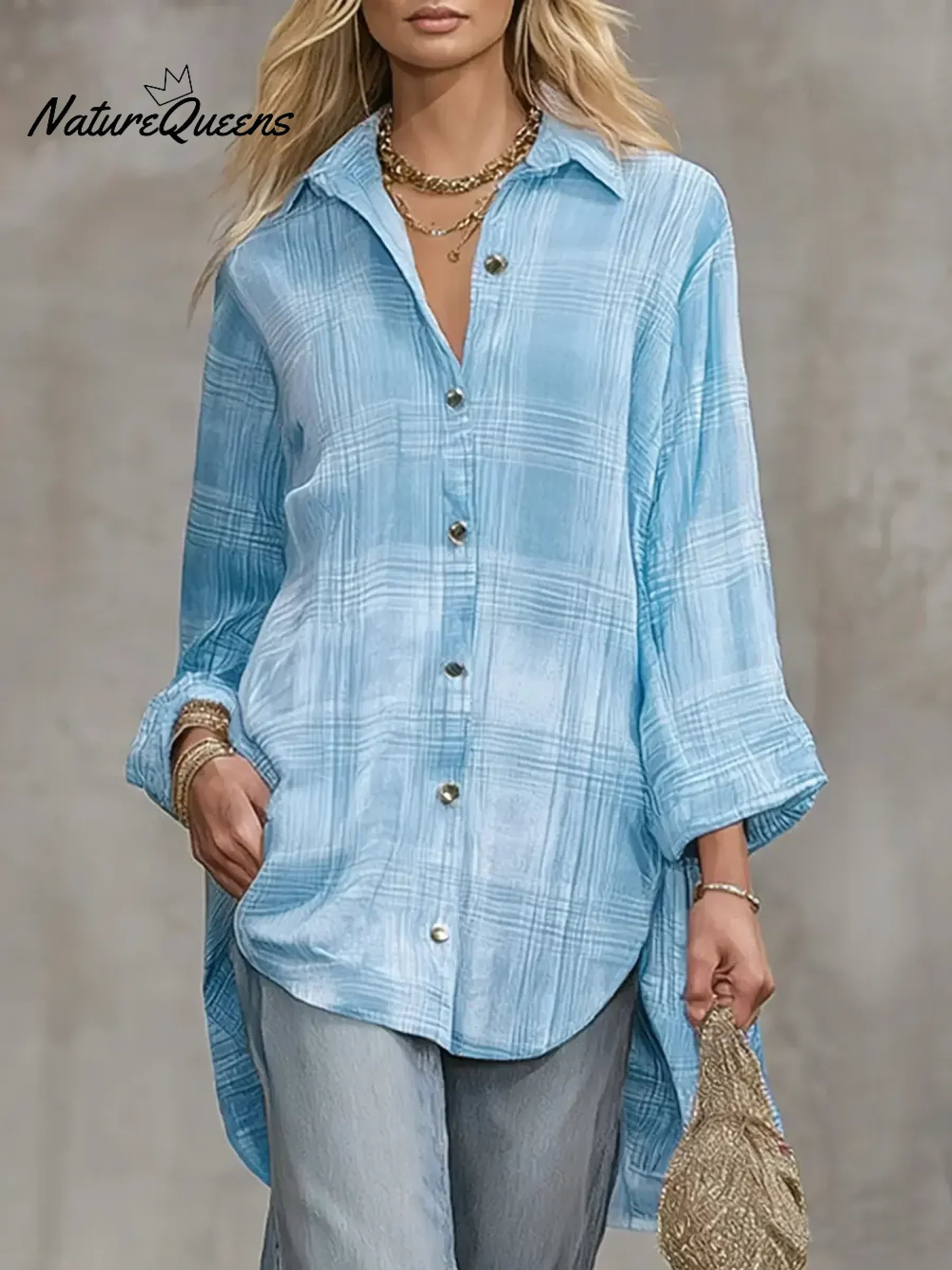 Women's Plaid Shirt Collar Long Sleeve Casual Loose Velvet Top