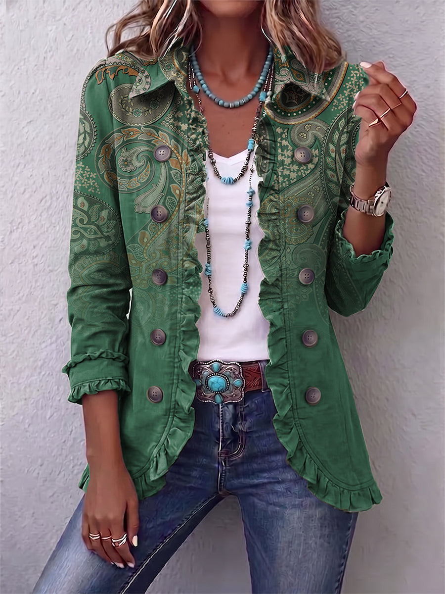 Jacinta | Green Cashmere Jacket with Ruffles
