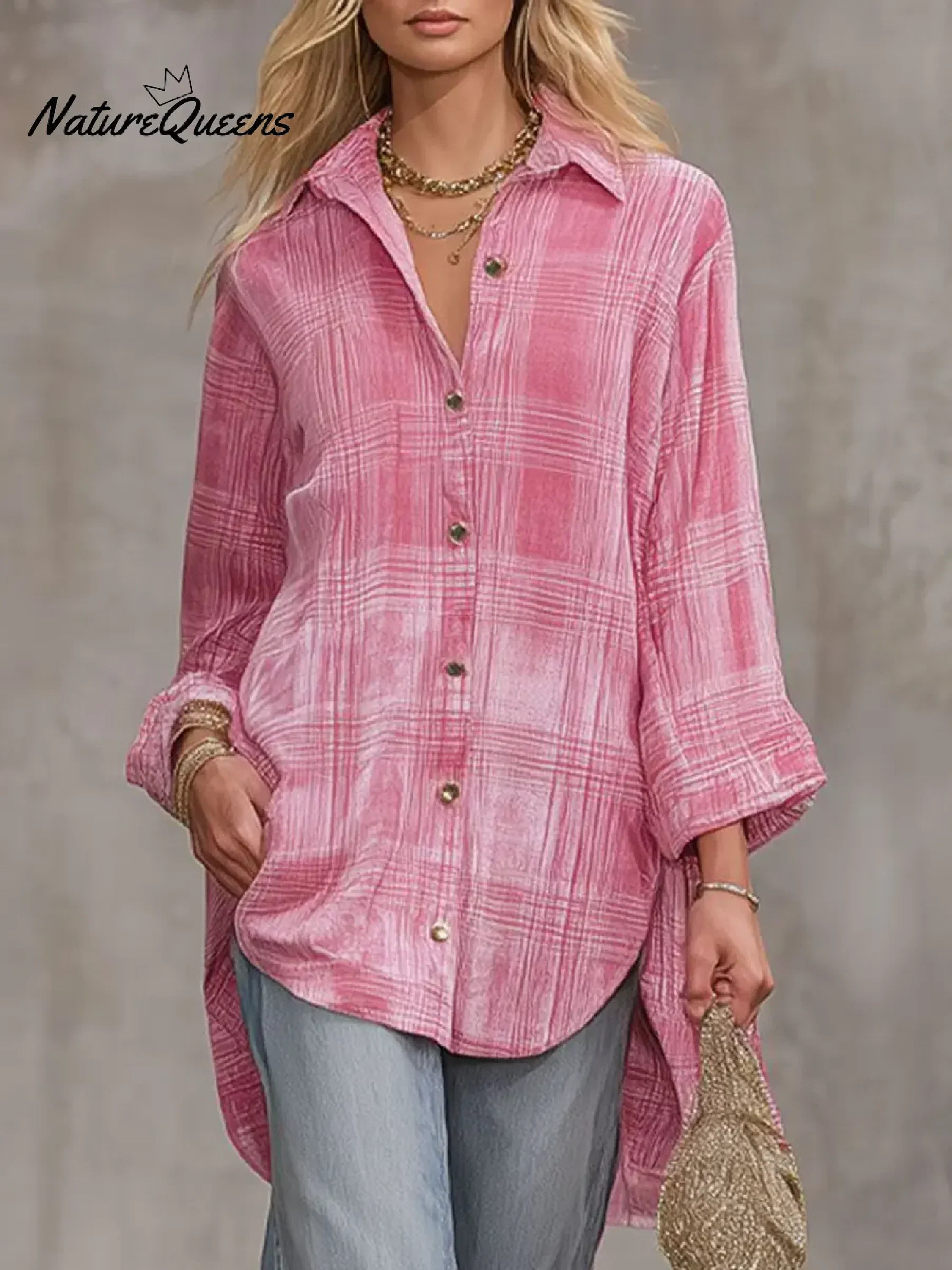Women's Plaid Shirt Collar Long Sleeve Casual Loose Velvet Top