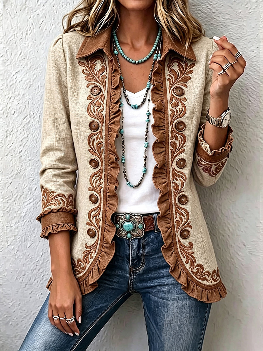 Almudena | Floral Embroidered Jacket with Ruffles