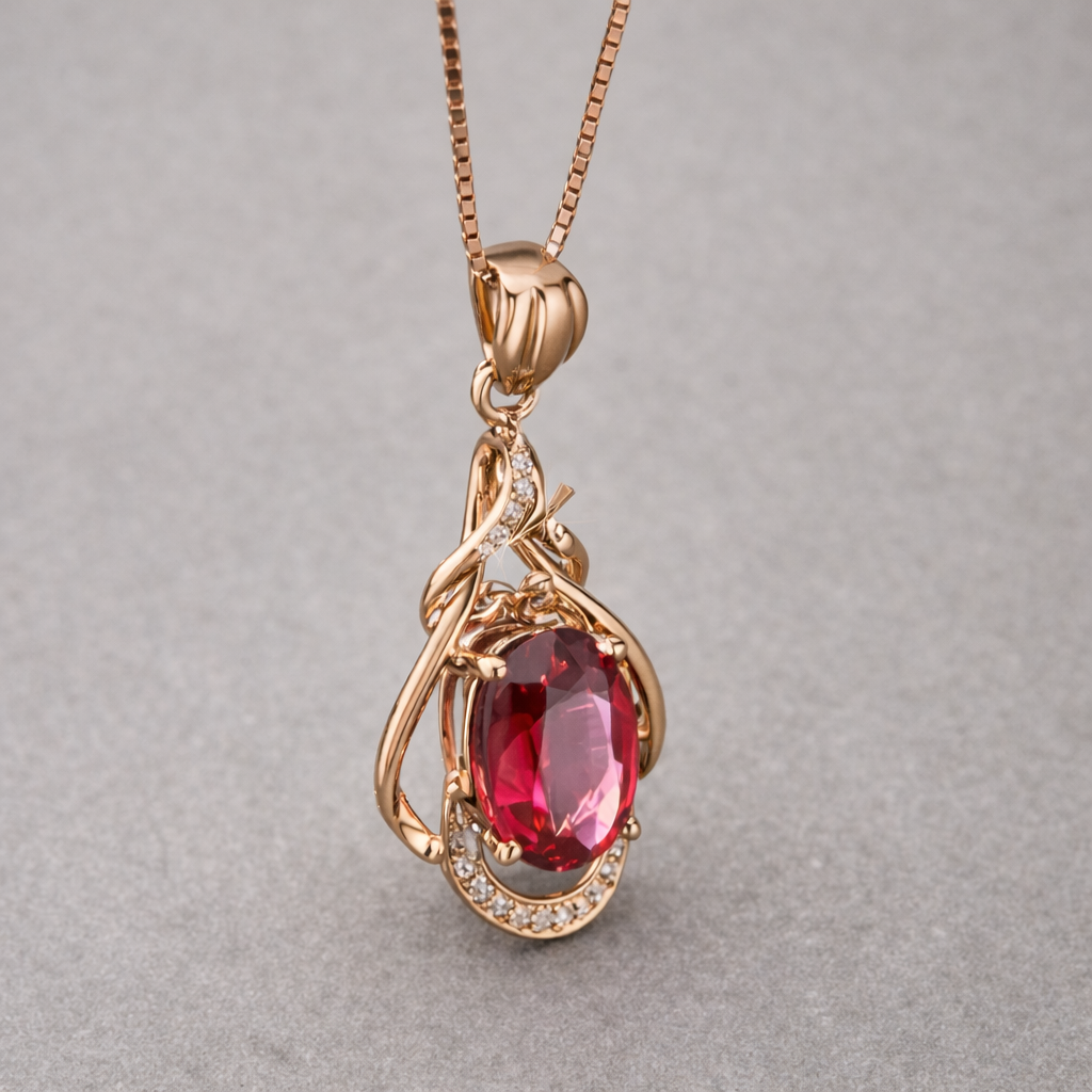 Exquisite Red Crystal Gold Necklace