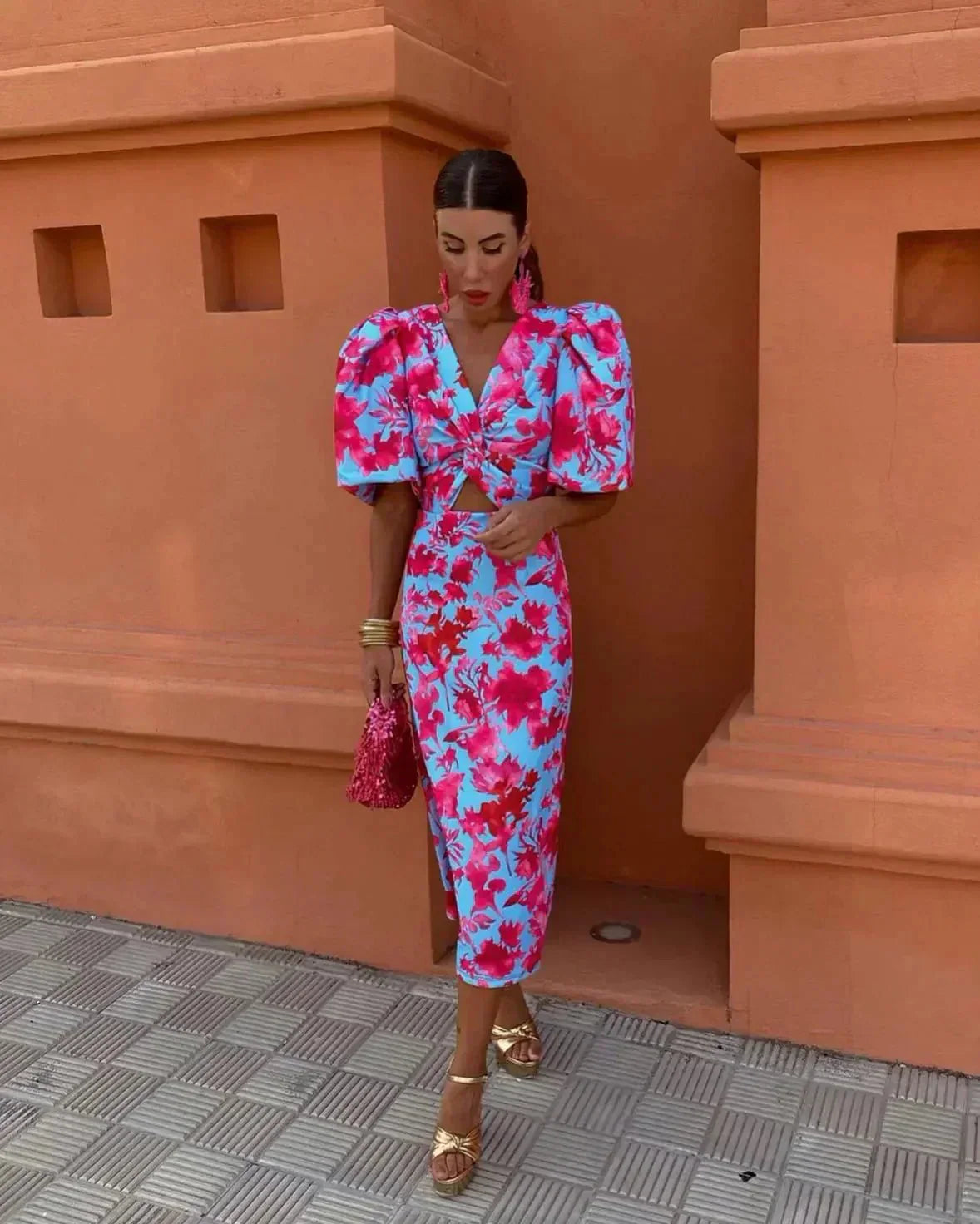 Simona | Trendy Midi Dress with Puff Sleeves