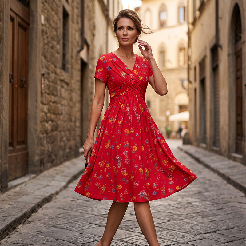 Adeline™ | Women's V-Neck Floral Print Dress