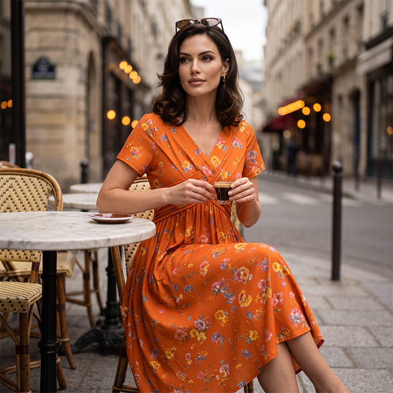 Adeline™ | Women's V-Neck Floral Print Dress