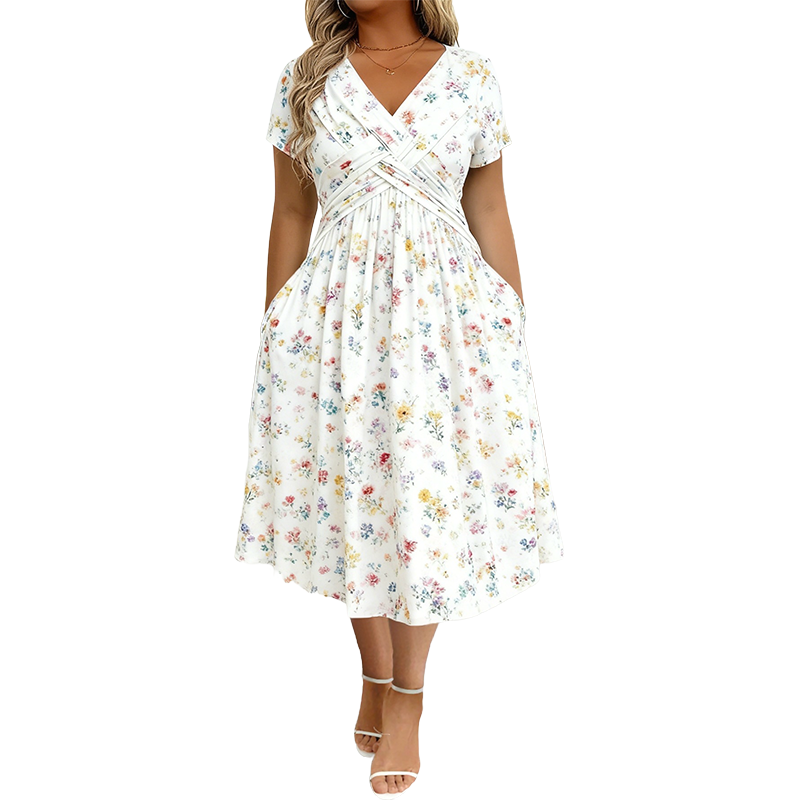 Adeline™ | Women's V-Neck Floral Print Dress