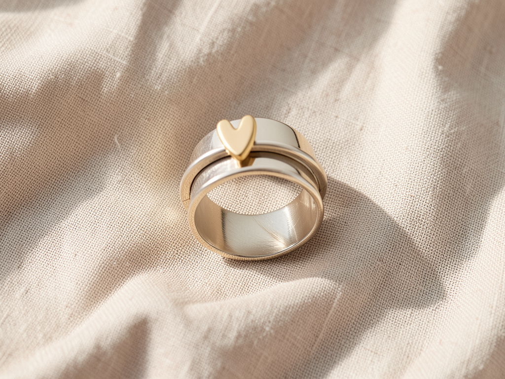 Silver Ring with Golden Heart