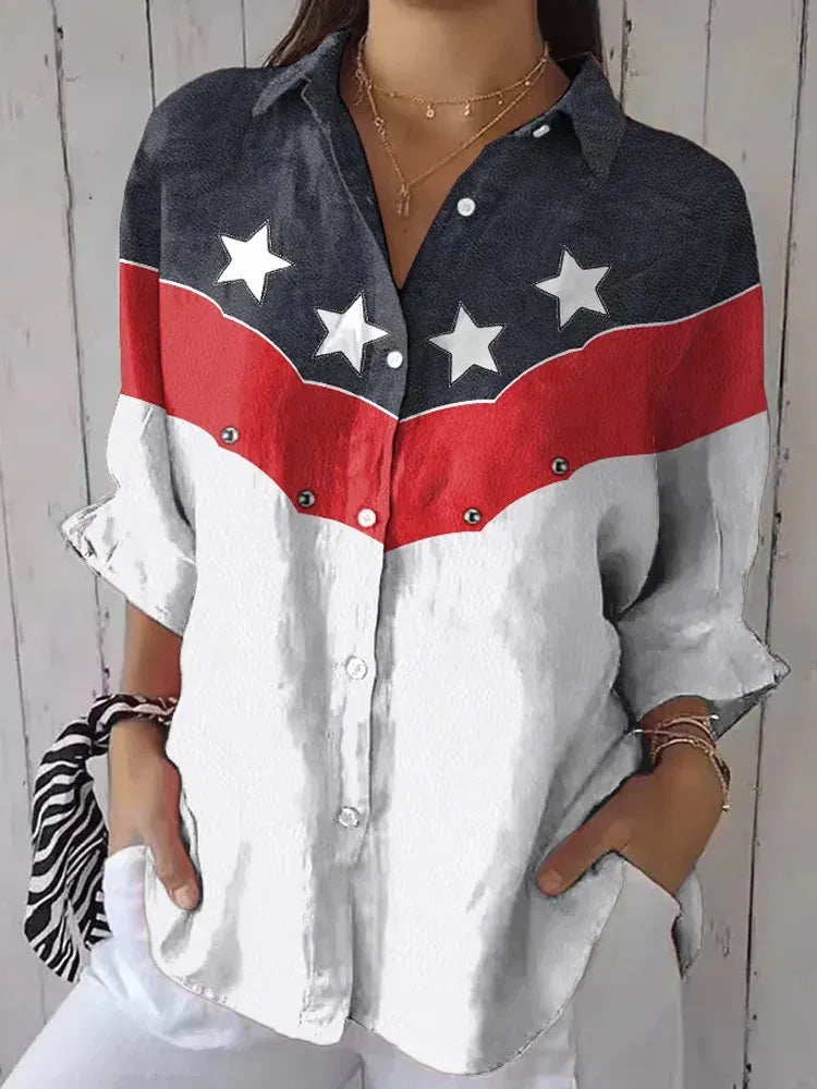 Women's Independence Day Print Casual Shirt