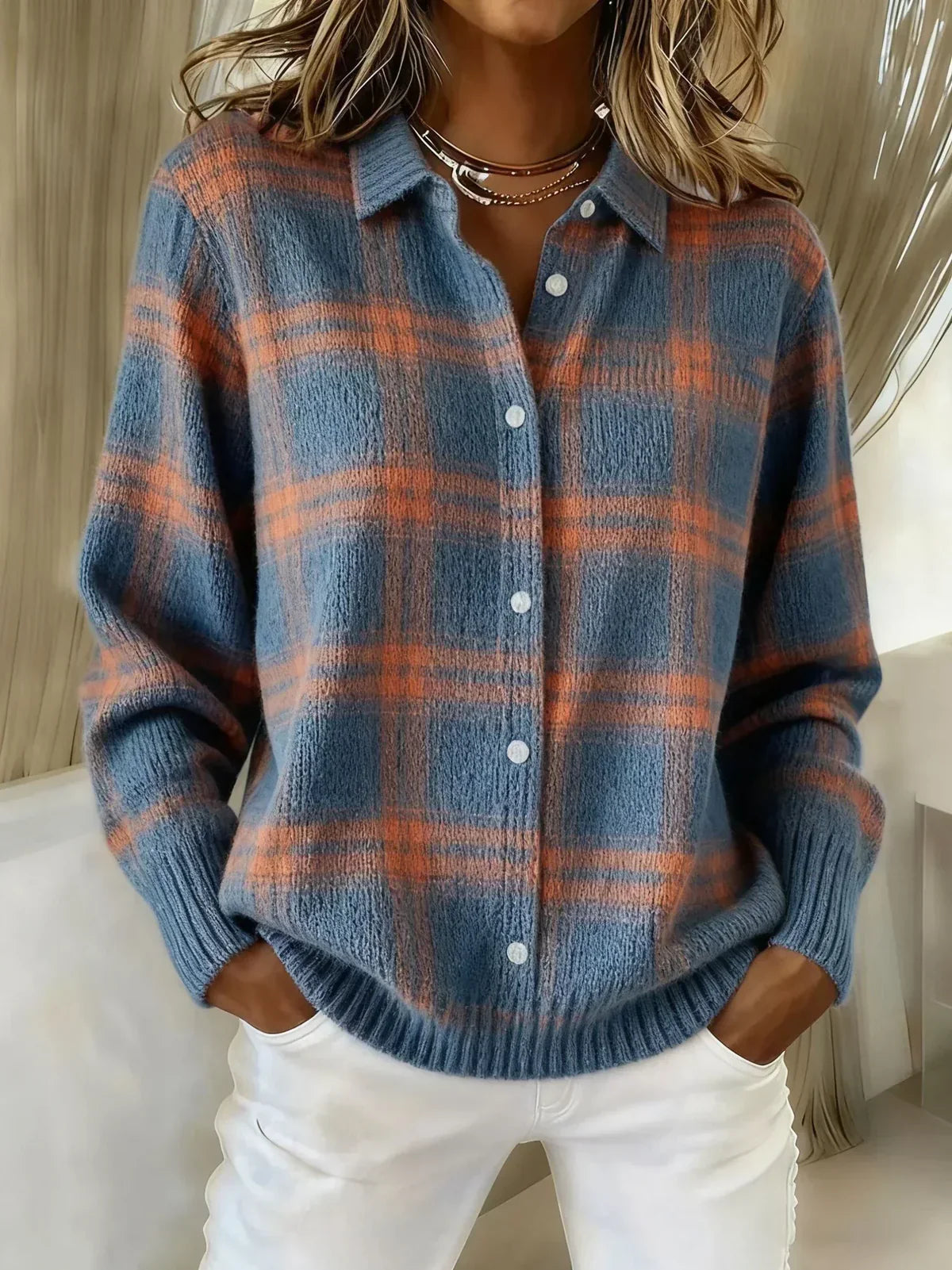 Anna™ | Soft Check Knit Cardigan