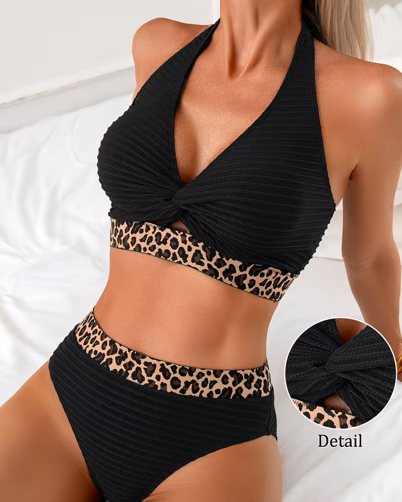 Ribbed Bikini Leopard Color Block