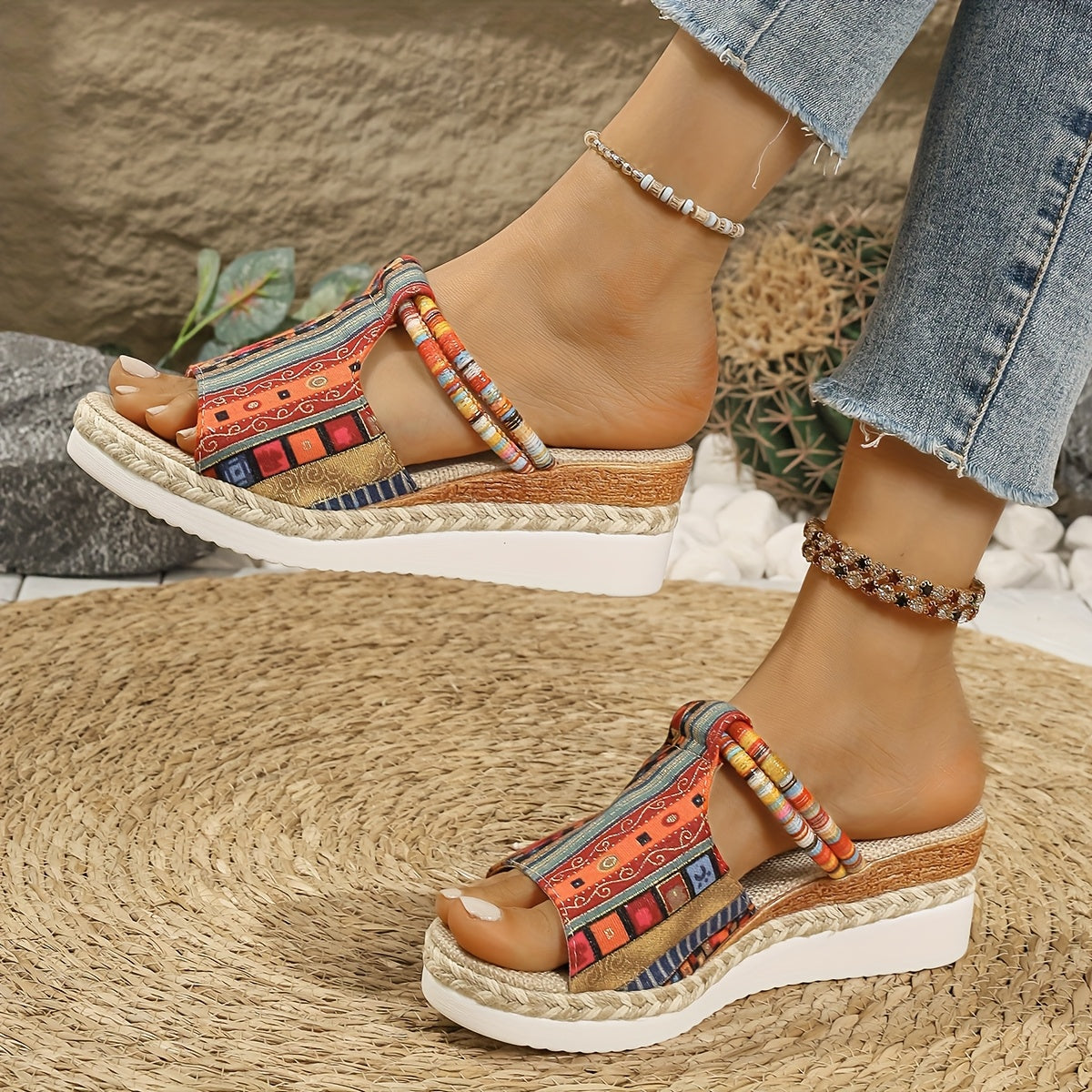 Cynthia™ | Bohemian Printed Platform Wedge Sandals