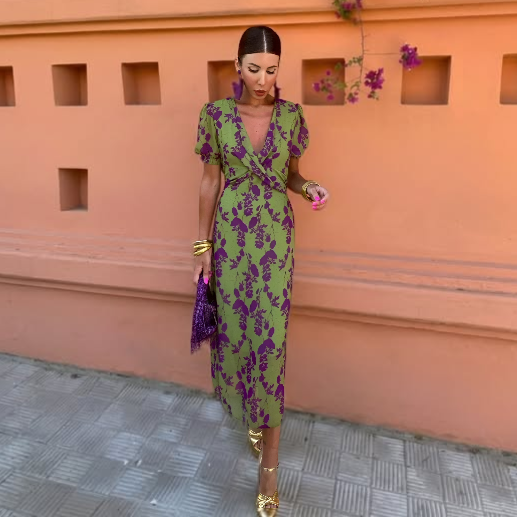 Ernestina™ | Long Floral Green Dress