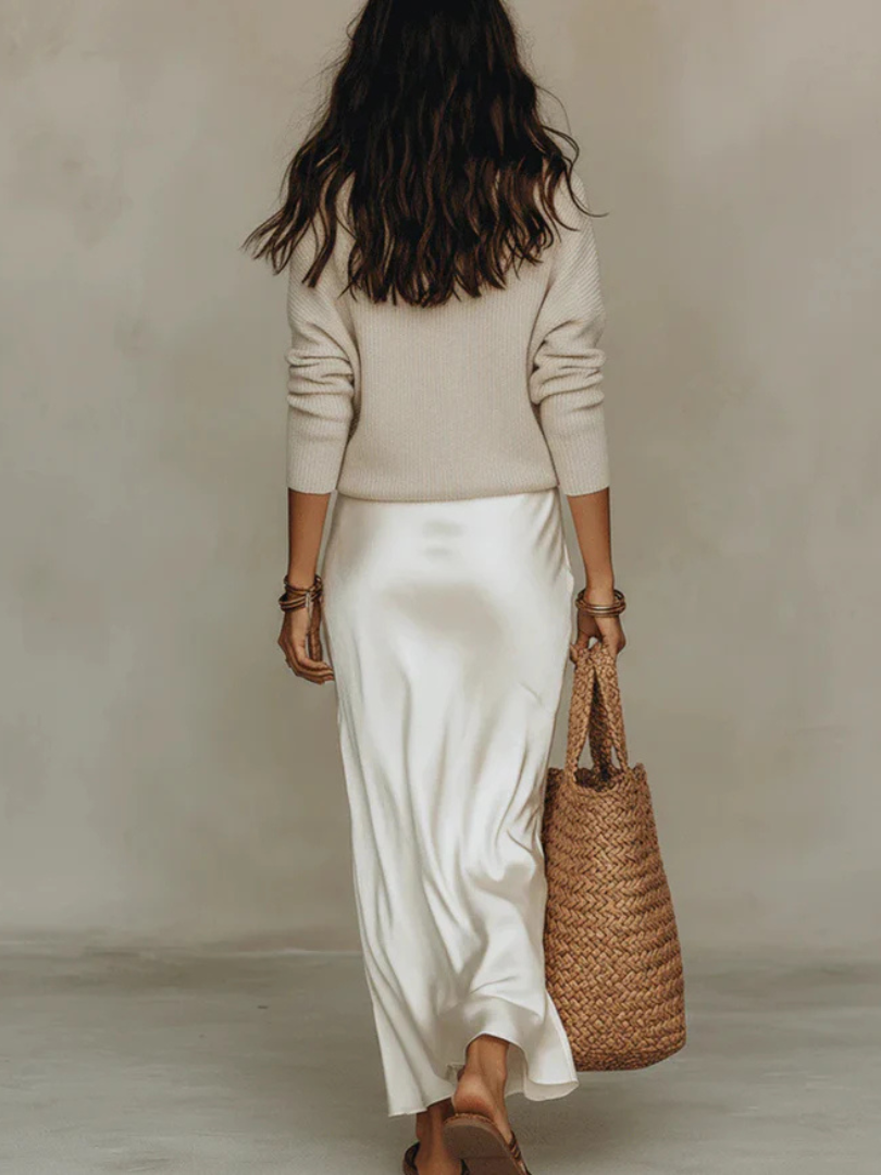 Elena - Midi Satin Dress with Included Sweater