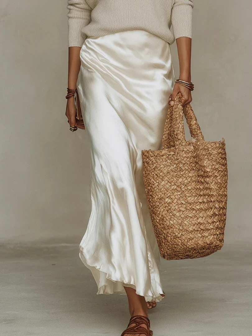 Elena - Midi Satin Dress with Included Sweater