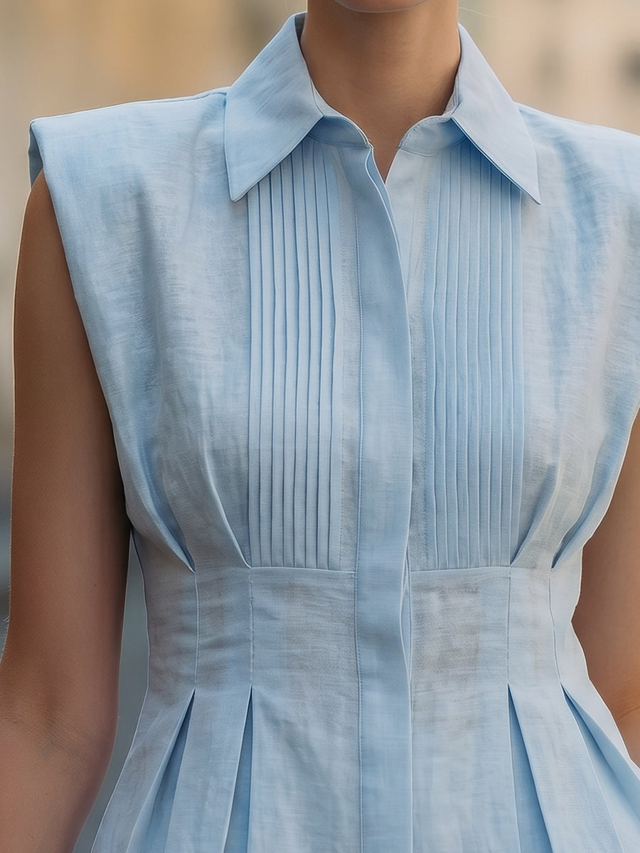 Sleeveless Pleated Button-Front Blouse
