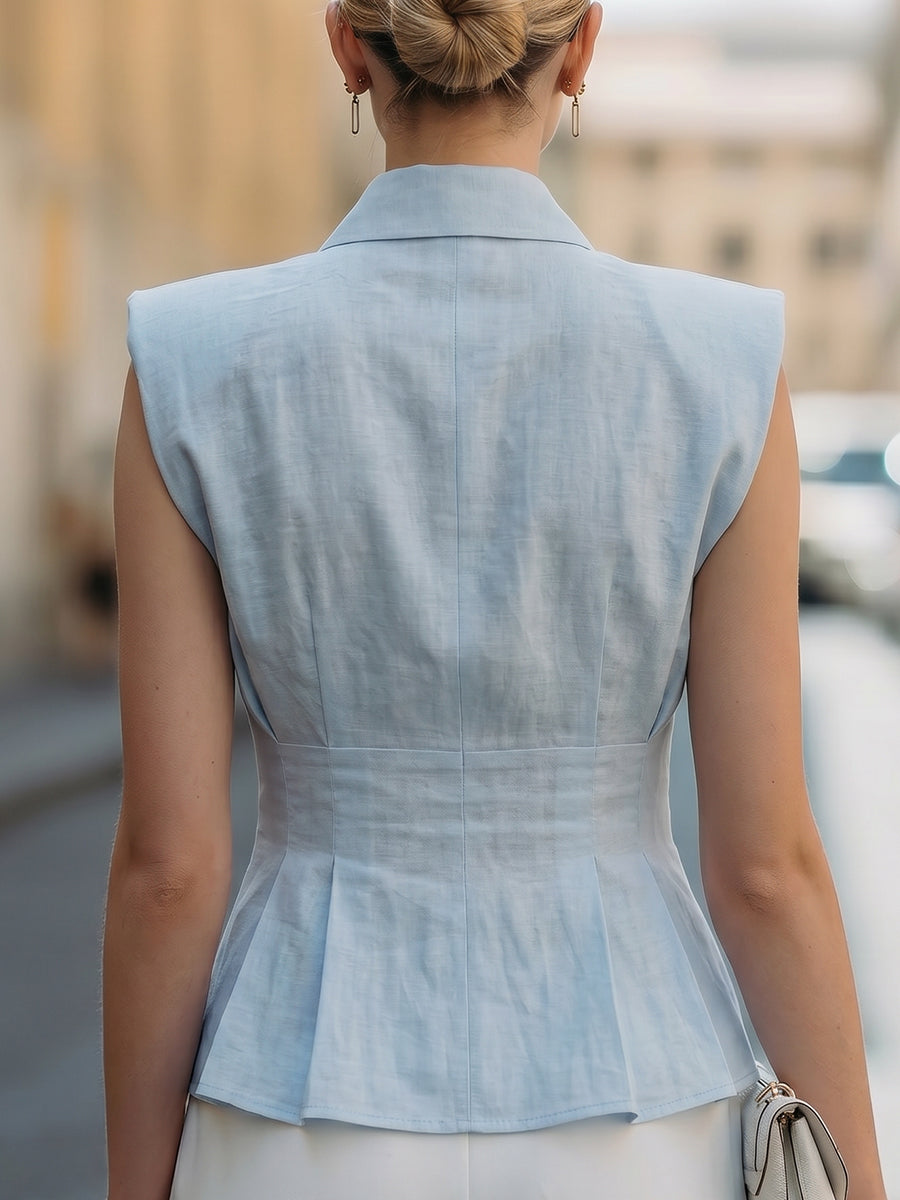 Sleeveless Pleated Button-Front Blouse