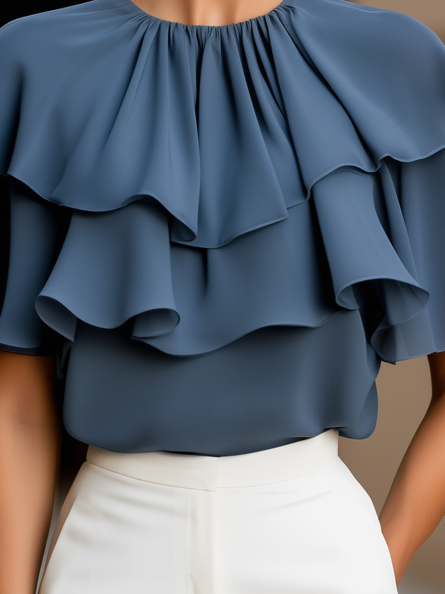 Tiered Ruffle Cape Sleeve Chiffon Blouse