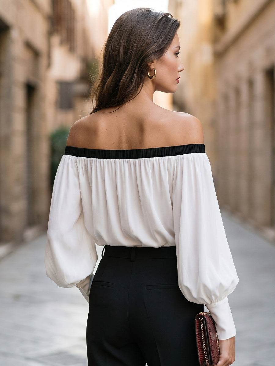 Elegant Off-Shoulder Balloon Sleeve Blouse