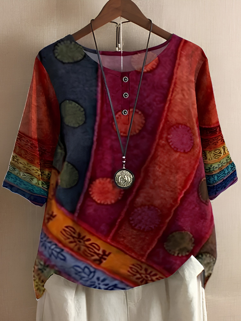 Gwendara™ | Vintage Boho Print Button Top