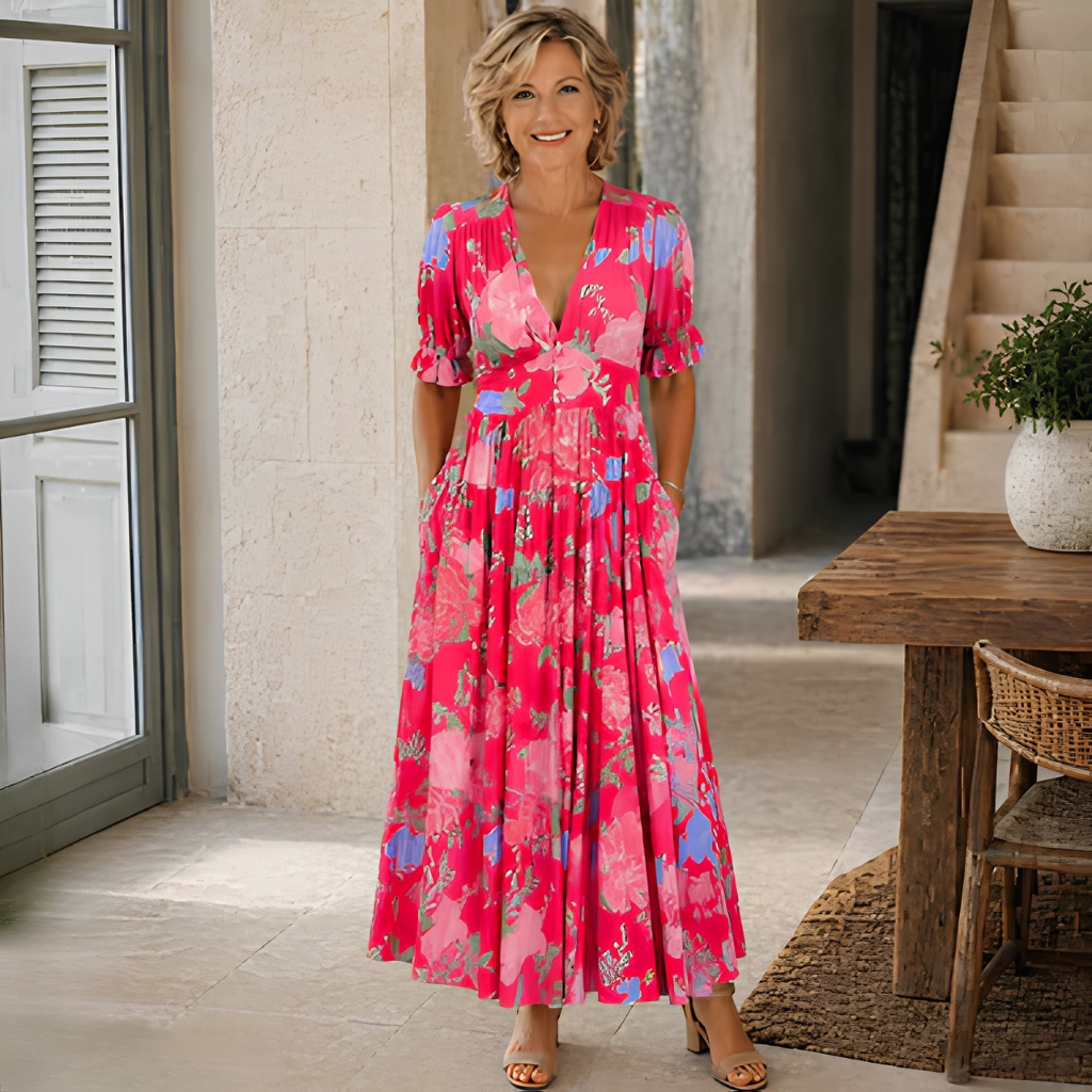 Claudie™ | Elegant Floral V-neck Dress