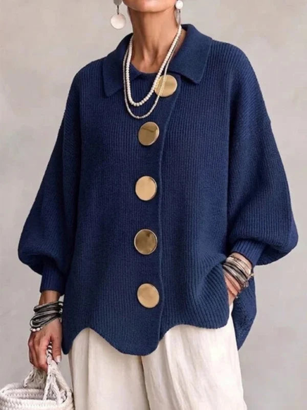 Kimberly™ | Oversized Collared Cardigan With Large Metal Buttons