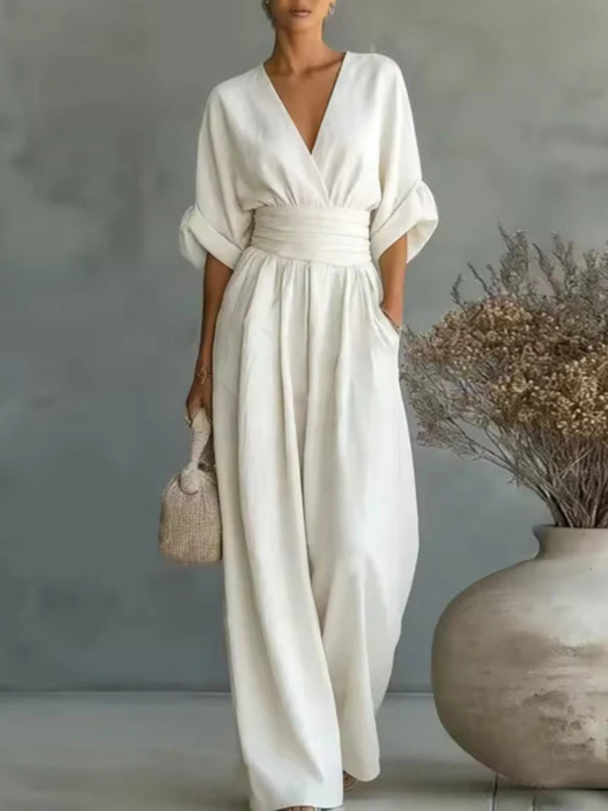Georgina | Deep V-Neck Elegant Wide-Leg Jumpsuit