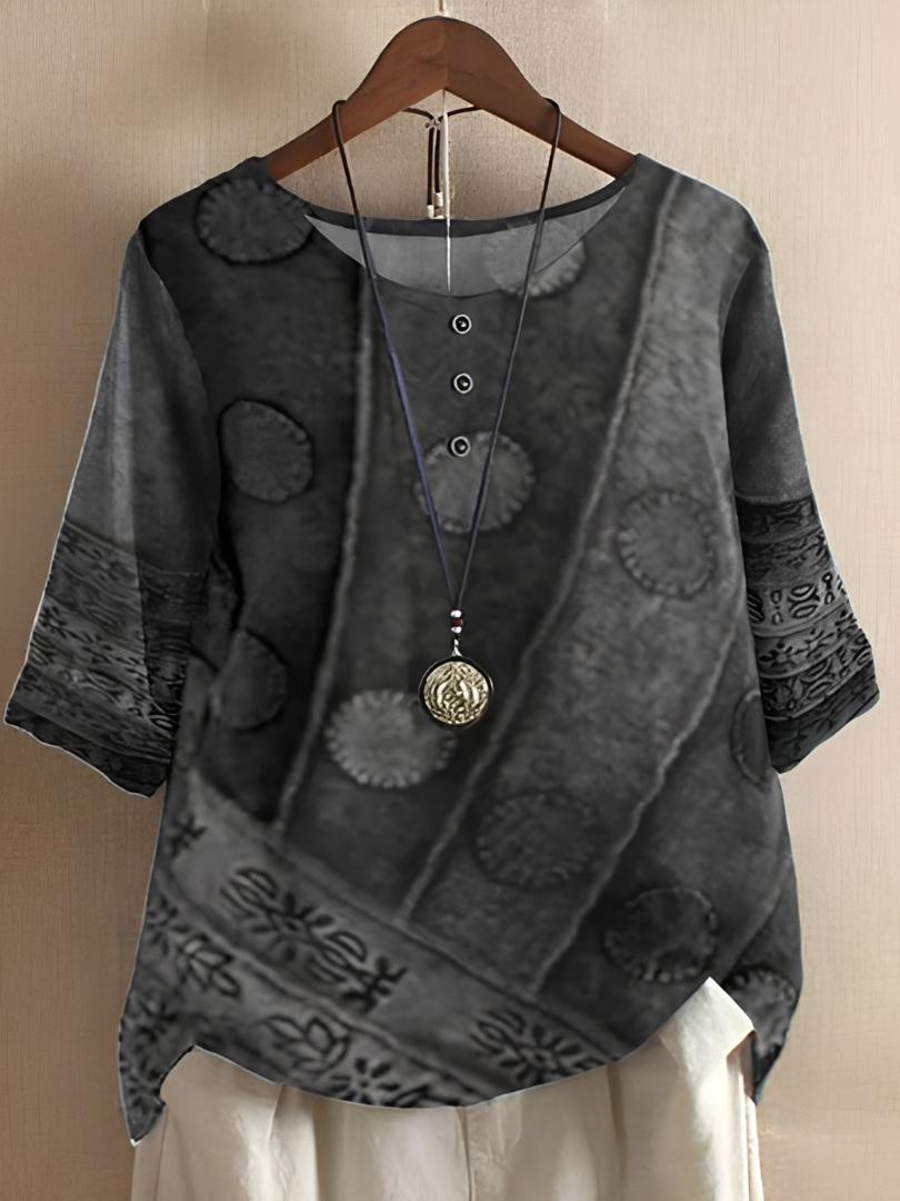 Gwendara™ | Vintage Boho Print Button Top