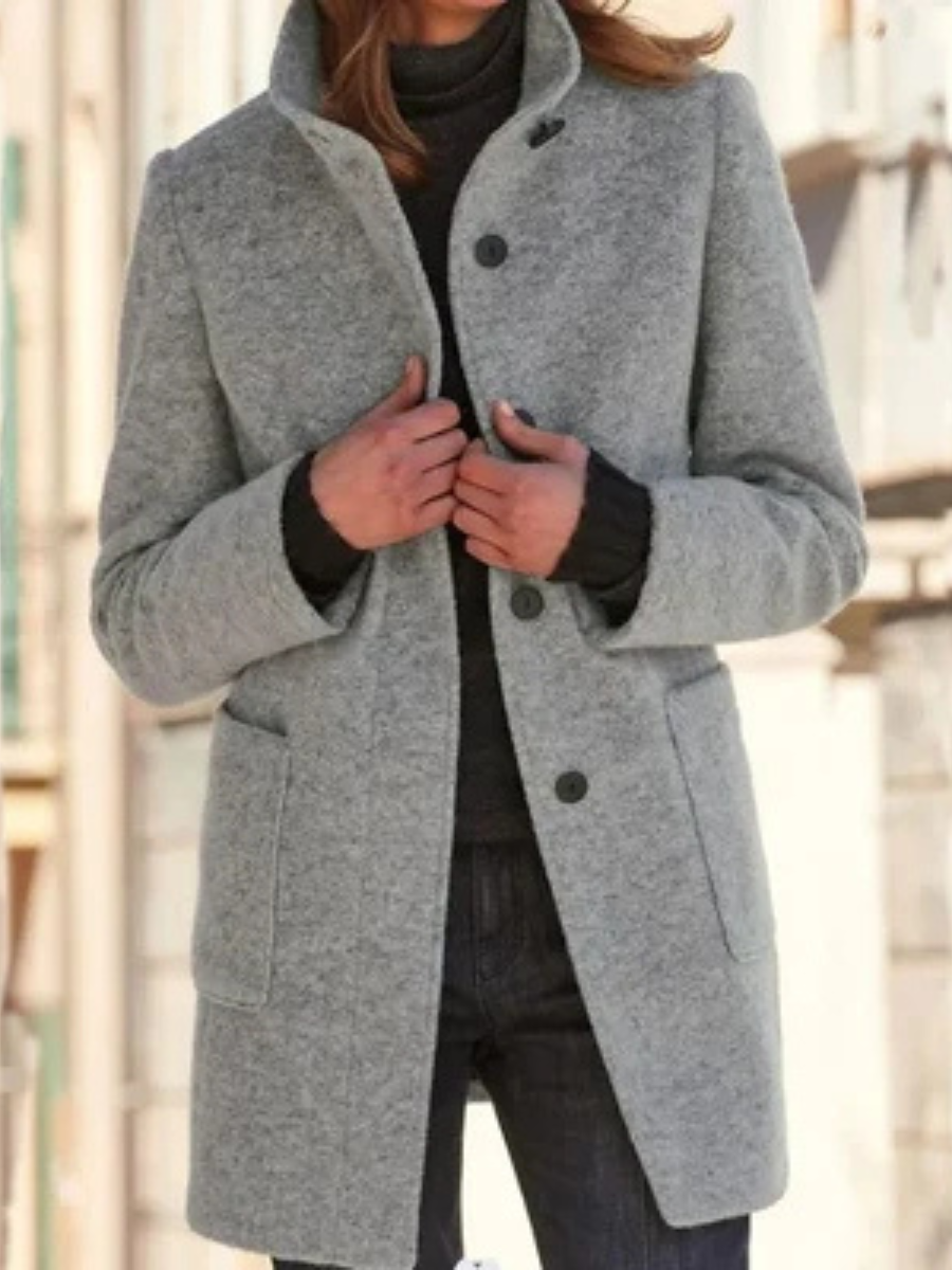 Courtney™ | Classic Button Front Stand Collar Coat