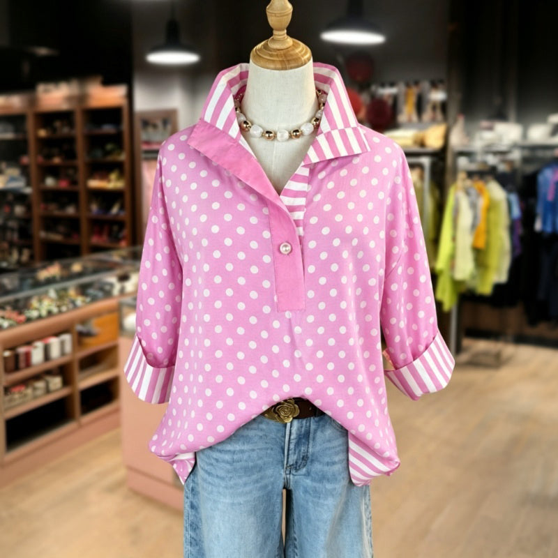 Casual Polka Dot and Striped Blouse
