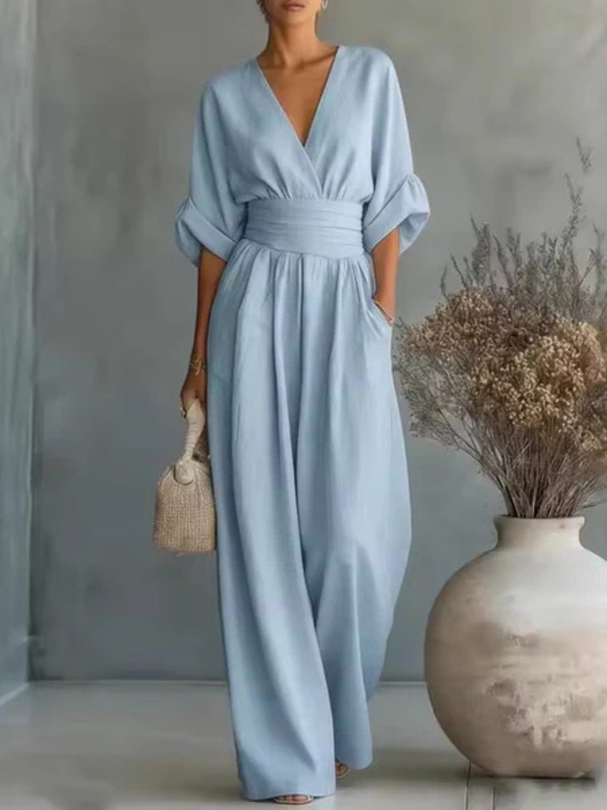 Georgina | Deep V-Neck Elegant Wide-Leg Jumpsuit